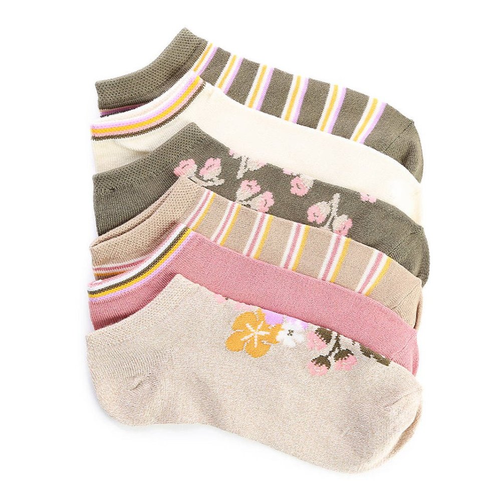 Floral Stripe No Show Socks 6PK